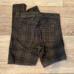 High Rise Plaid Ankle Skinny Jeans